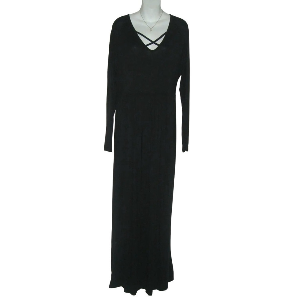 Lilbetter Dress Black LBD Long Maxi Criss Cross Neck Plus Size Party Pockets 2XL